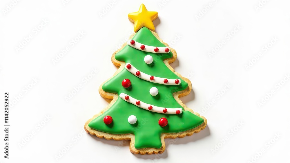Festive christmas tree cookie with colorful icing and star topper Festive christmas tree cookie with colorful icing and star topper