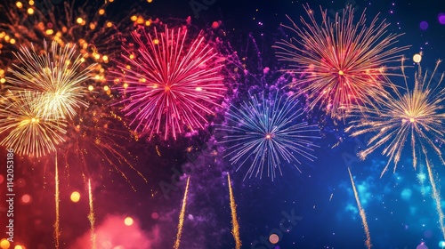 Fireworks set of icons, symbols. Celebration, winner, New year party, anniversary poster and banner design. Chinese new year abstract background. Vector illustration