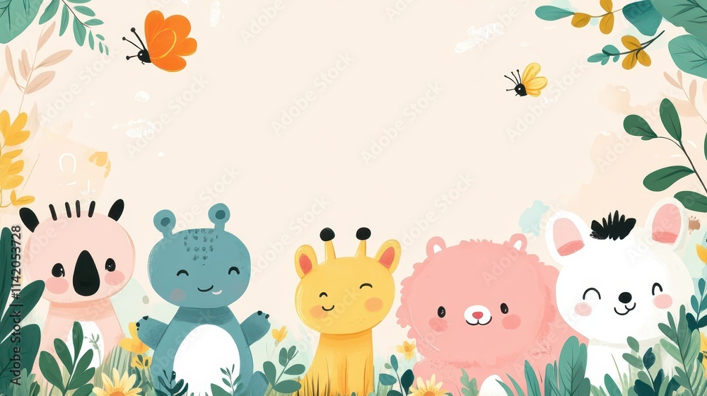 Cartoon Animal Border Background - A Whimsical Frame for Colorful and Playful Scenes. The Adorable Cartoon Animals Forming the Border, with Their Cheerful Expressions and Cute Shapes Cartoon Animal Border Background - A Whimsical Frame for Colorful and Playful Scenes. The Adorable Cartoon Animals Forming the Border, with Their Cheerful Expressions and Cute Shapes