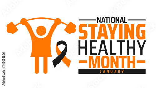 National Staying Healthy Month background banner or poster design template. observed every year in January. Holiday concept. Use to any Template, card, poster, placard, template.