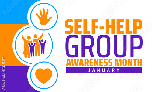 Self-Help Group Awareness Month background banner or poster design template. observed every year in January. Holiday concept. Use to any Template, card, poster, placard, template.
