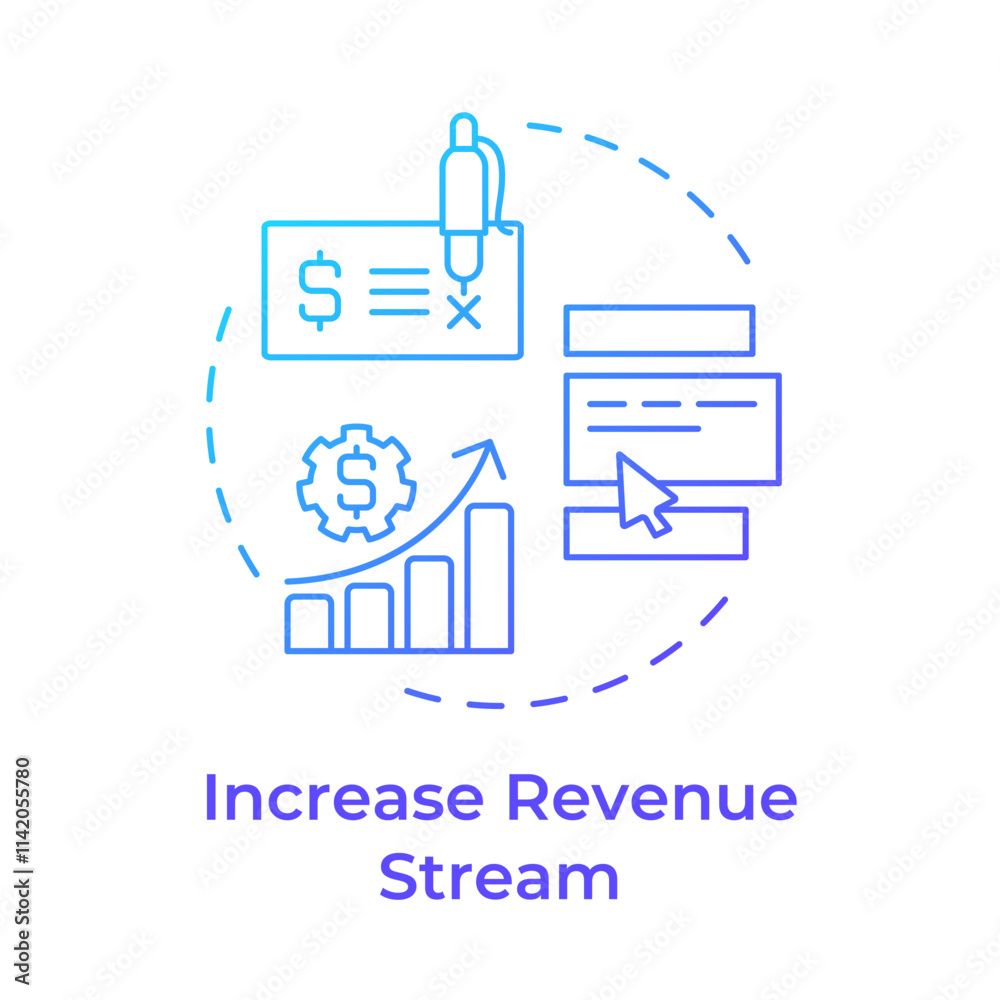 Increase revenue steam blue gradient concept icon. Expand services. Benefit of FSM. Field service management. Round shape line illustration. Abstract idea. Graphic design. Easy to use in article Increase revenue steam blue gradient concept icon. Expand services. Benefit of FSM. Field service management. Round shape line illustration. Abstract idea. Graphic design. Easy to use in article
