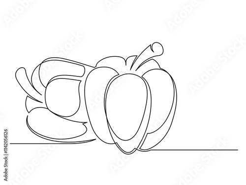 Continuous one line bell peppers isolated on white background. Simple vegetables silhouette. Hand drawn bell peppers outline. Vector illustration