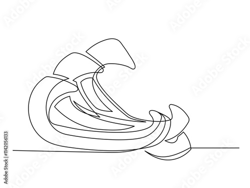 Continuous one line of sliced bell pepper isolated on white background. Simple silhouette of vegetable. Hand drawn bell pepper outline. Vector illustration