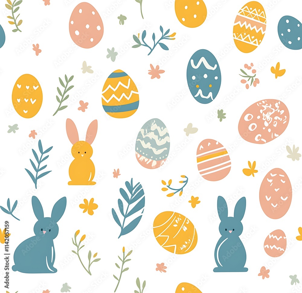 Easter cute bunny and Easter eggs seamless pattern Easter cute bunny and Easter eggs seamless pattern