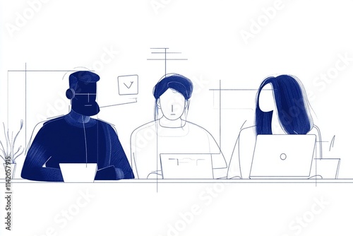 Collaborative meeting with diverse professionals discussing financial strategies. scene captures modern workspace with laptops and plant, emphasizing teamwork and innovation