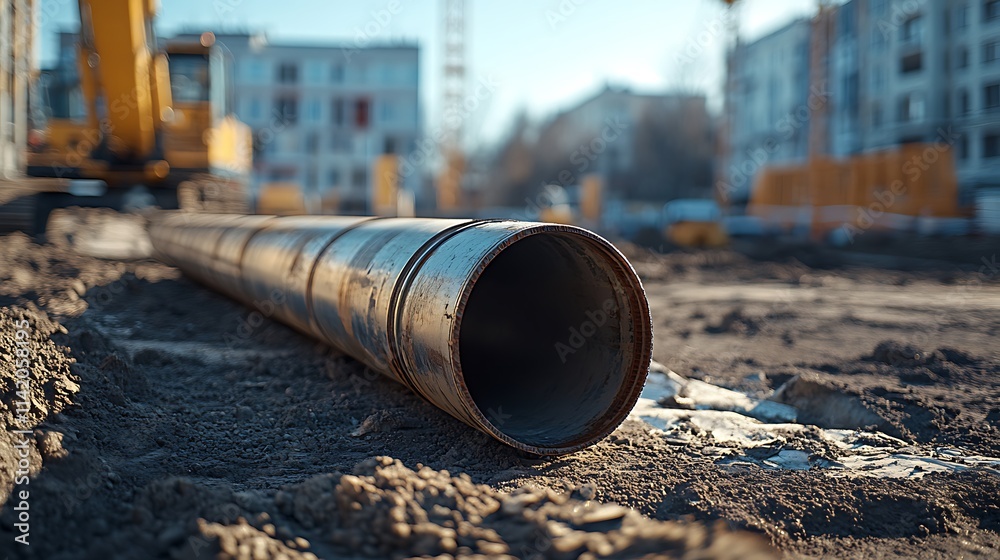 Large Metal Pipe at a Construction Site Large Metal Pipe at a Construction Site