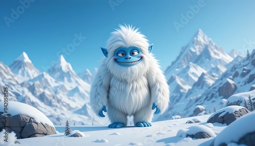 Adorable Yeti in a Majestic Snowy Mountain Landscape photo