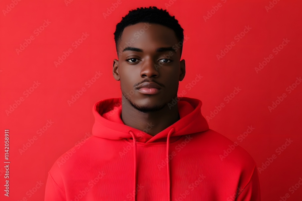 a confident young man in a stylish red hoodie against a bold red background with a modern, minimalist and vibrant look a confident young man in a stylish red hoodie against a bold red background with a modern, minimalist and vibrant look