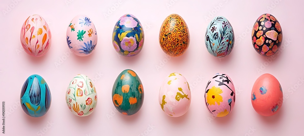Easter eggs with colorful hand-painted patterns Easter eggs with colorful hand-painted patterns