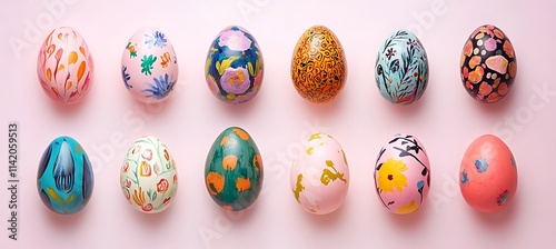 Easter eggs with colorful hand-painted patterns photo