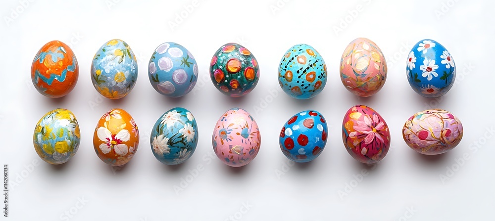 Easter eggs with colorful hand-painted patterns Easter eggs with colorful hand-painted patterns