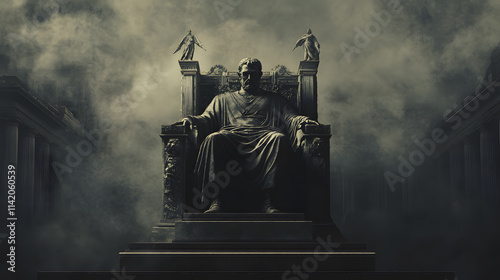 Ancient Ruler Enthroned in a Smoky, Mysterious Realm