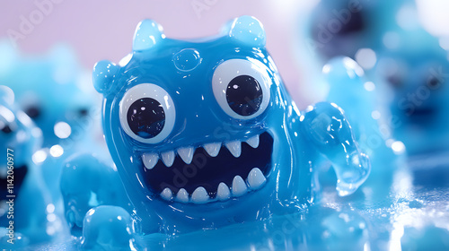 Playful Blue Gooey Monster in a Pool of Slime photo