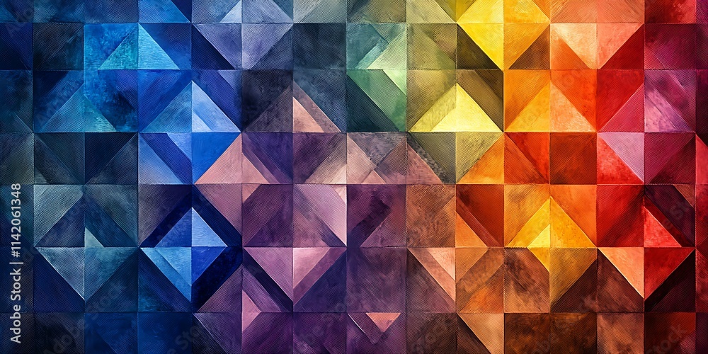 Obraz premium Abstract watercolor geometric pattern with vibrant color transitions.