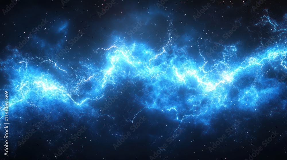 Obraz premium Abstract blue electric energy wave in space.