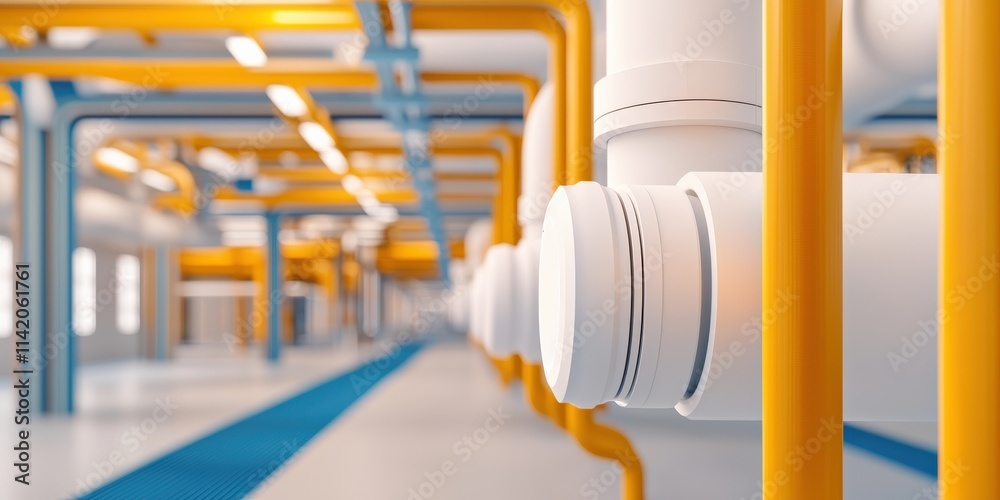 Efficiency increase workflow analysis concept. Industrial pipes with vibrant orange and blue colors create a dynamic perspective in a clean environment. Efficiency increase workflow analysis concept. Industrial pipes with vibrant orange and blue colors create a dynamic perspective in a clean environment.