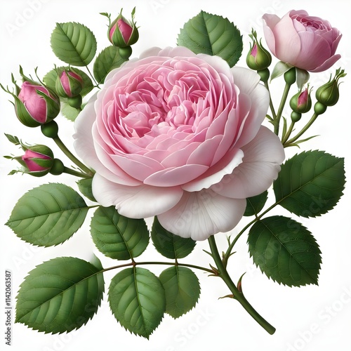 illustration of a Cabbage rose (Damask roses), isolated on a white background, Cabbage rose 