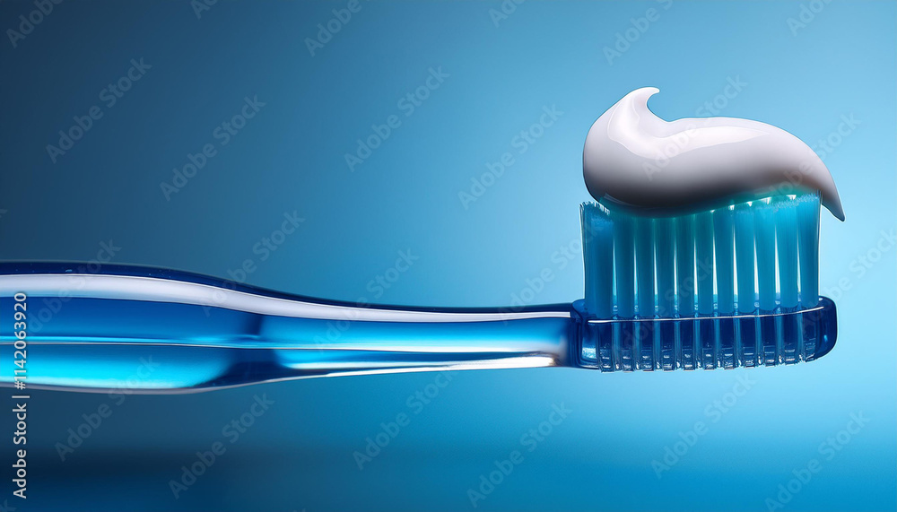 Close-up de un cepillo de dientes de color azul con pasta dentifrica sobre fondo azul Close-up de un cepillo de dientes de color azul con pasta dentifrica sobre fondo azul
