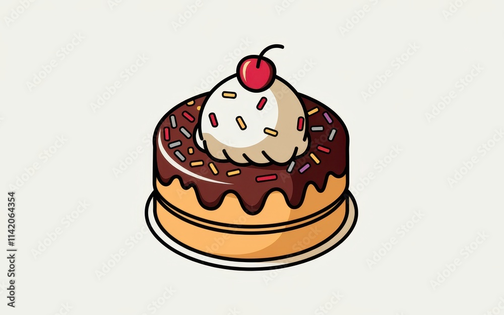 Delicious Donut Topped With Ice Cream And Cherry Delicious Donut Topped With Ice Cream And Cherry