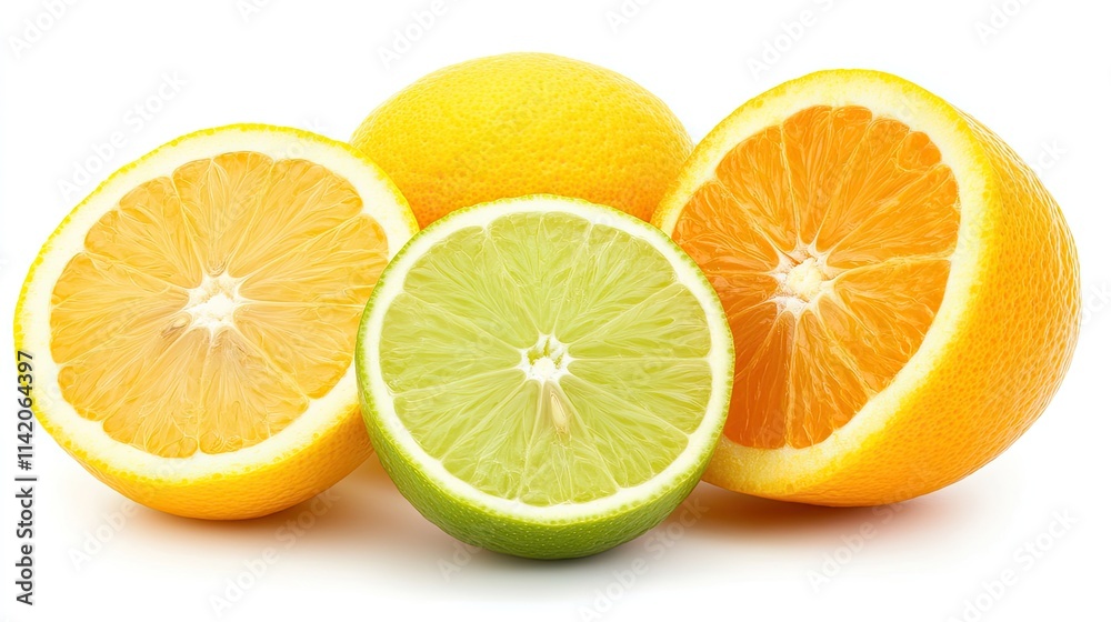 Fresh Citrus Fruits Displayed with Slices of Lemon and Lime Fresh Citrus Fruits Displayed with Slices of Lemon and Lime