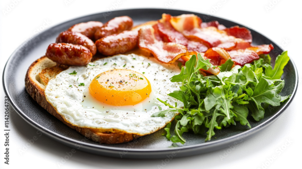 Classic Breakfast Plate with Fried Egg, Bacon, and Sausages Classic Breakfast Plate with Fried Egg, Bacon, and Sausages