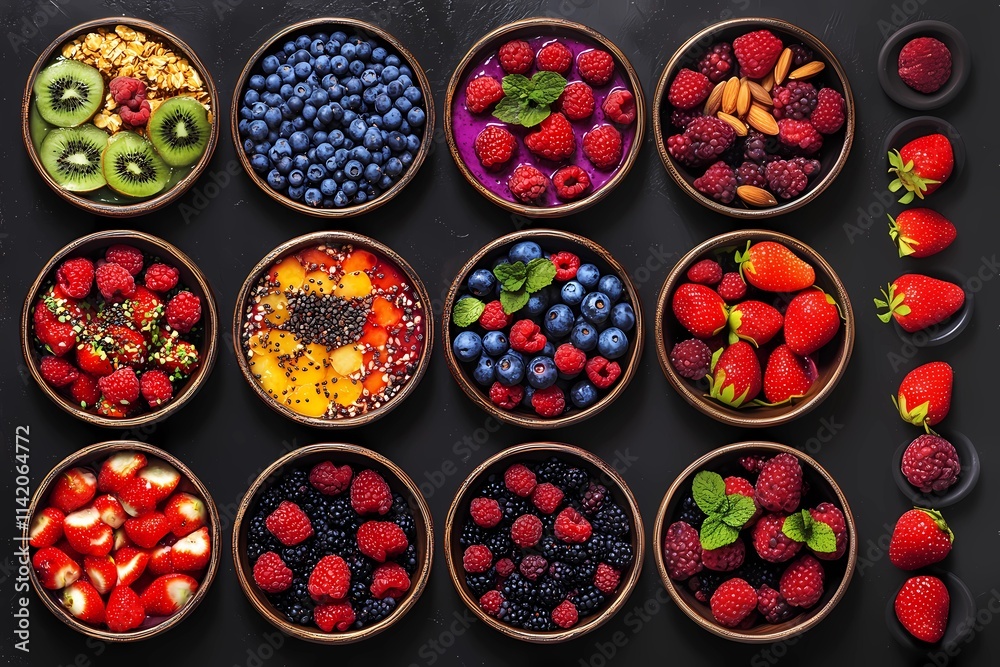A sweet and healthy dessert made from fresh berries in small plates. A sweet and healthy dessert made from fresh berries in small plates.