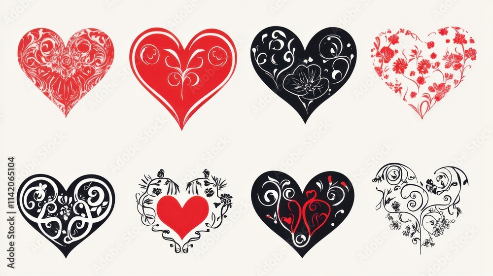 a set of four hearts with floral designs a set of four hearts with floral designs