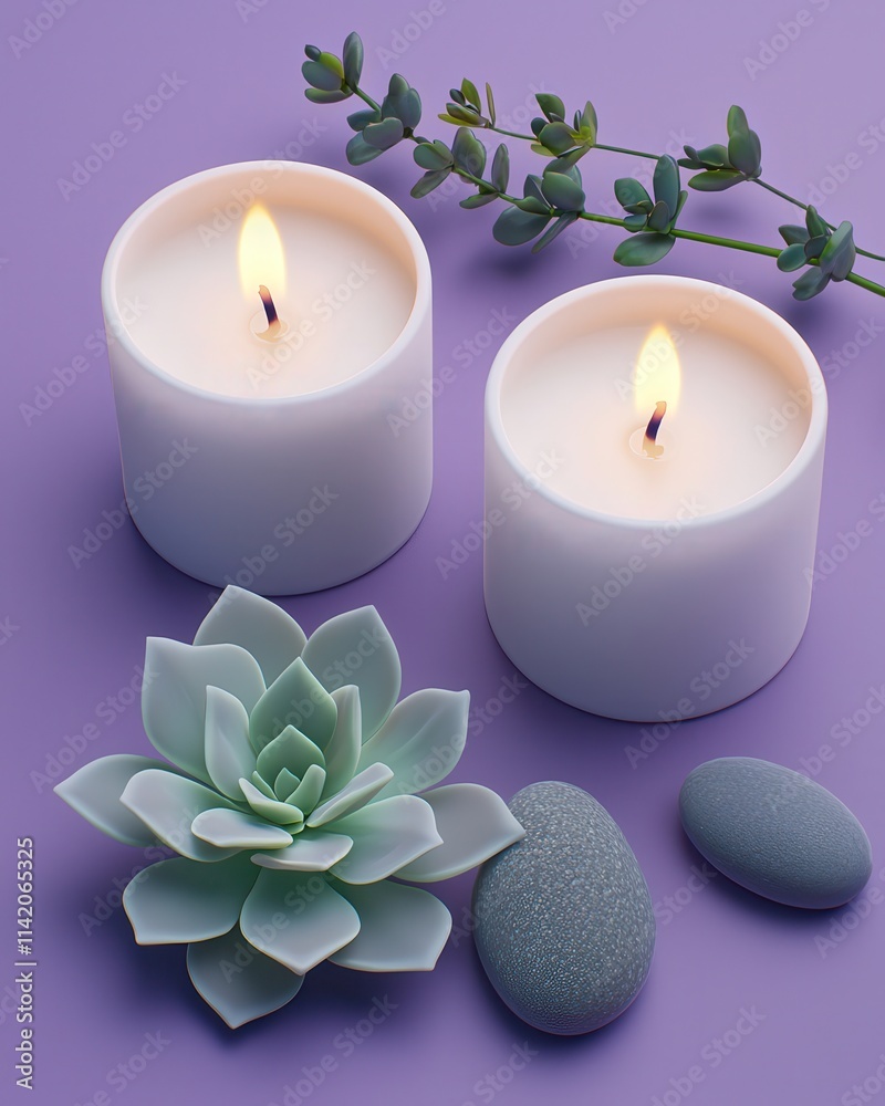 Zen Spa Scene Lit Candles Succulents and Stones Zen Spa Scene Lit Candles Succulents and Stones