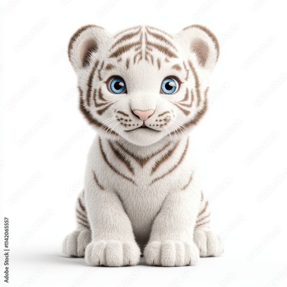 Fototapeta premium Adorable White Tiger Cub Sitting 3D Render