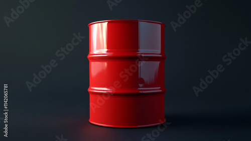 3d red oil barrel. Metal gas can vector mockup. Chemical container package for petroleum or gasoline isolated render design set. Realistic canister for industrial pollution. Empty glossy steel tank photo