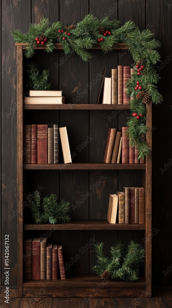 Cozy Christmas Bookcase Scene Festive Home Library Cozy Christmas Bookcase Scene Festive Home Library