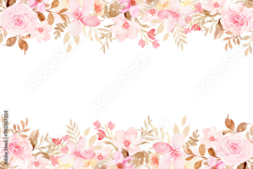 Watercolor flowers frame, background for design template.