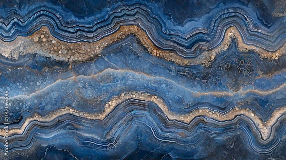 Fototapeta premium Agate Slice with Blue Horizontal Wavy Patterns