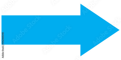 Blue long arrow pointing to the right. Straight long arrow icon, right thin line, blue cursor, horizontal element, thick pointer vector long arrow icon isolated on white background. Long bold arrow 