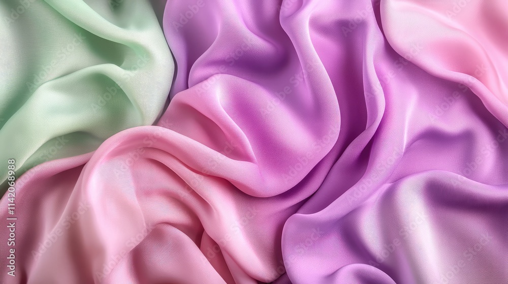 Obraz premium Soft Pastel Fabric Textures in Green, Pink and Purple Drapery