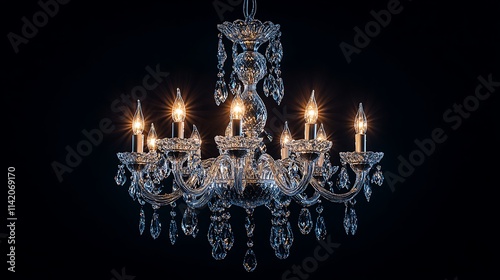 Elegant Crystal Chandelier Illuminates Dark Room photo