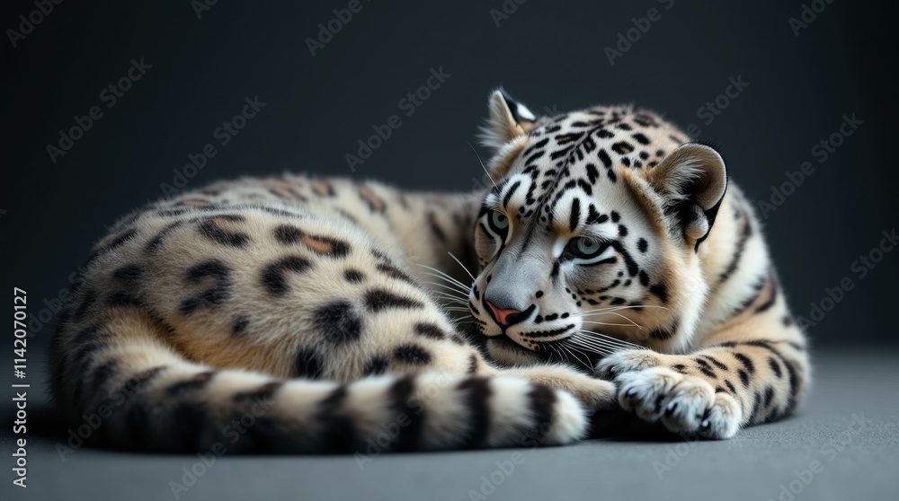 Hyperrealistic Photo of a Resting Snow Leopard Hyperrealistic Photo of a Resting Snow Leopard