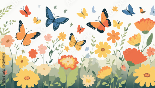 Floral background with butterflies and flowers. Vector illustration for your design