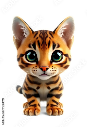 Montessori Flashcards Clipart Kawaii Savannah Cat Clipart isolated on a white background. Suitable for animal flashcard, alphabet flashcards