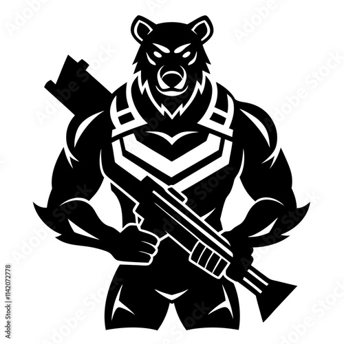 Bear Heavy Weapons Specialist esport mascot design vector silhouette