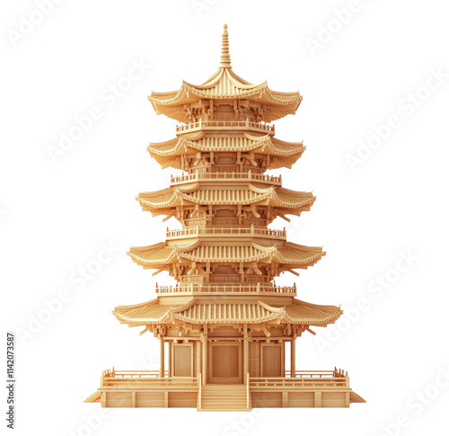 Intricate wooden pagoda model 