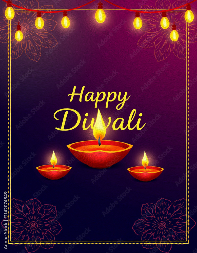 Naklejka premium Happy Diwali illustration. Pattern for banners, covers, greeting cards, for printing on wall decorations.