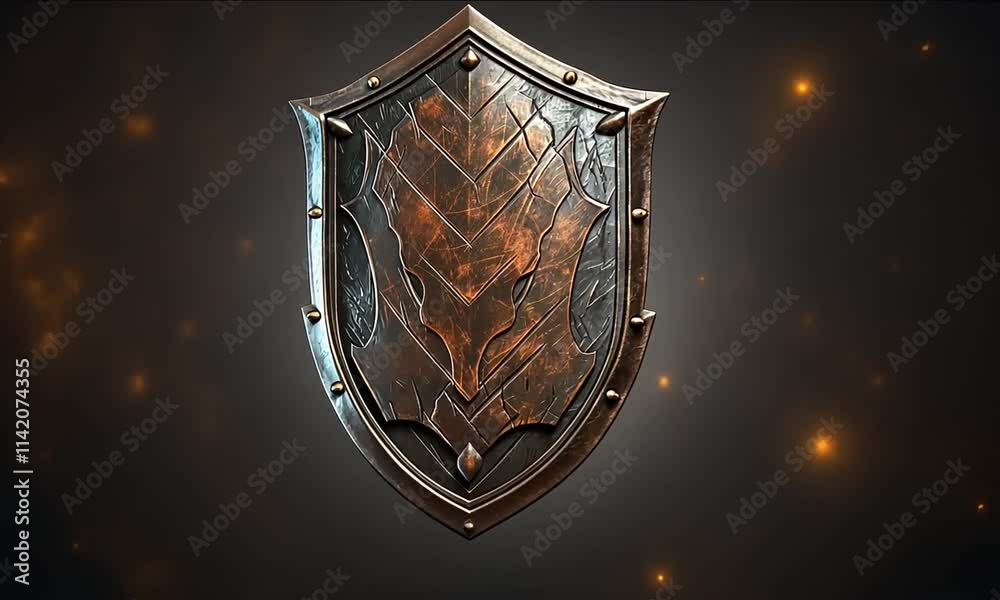 Chivalric shield rotating on white isolated screen