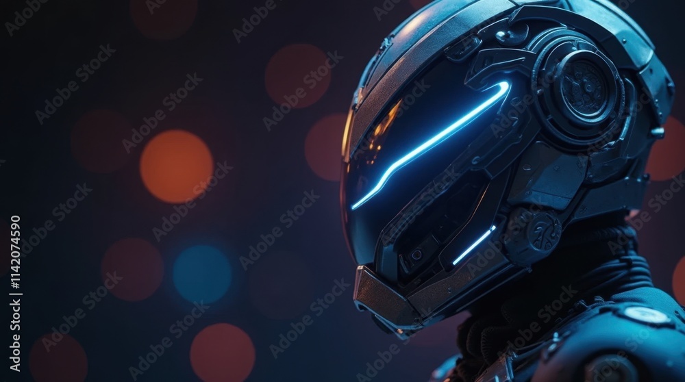 Futuristic Helmet with Diamond-Shaped Light Bokeh