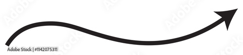 Long curved arrow icon vector. Black long arrow vector. flat style Arrow symbol. Black silhouette of an arrow on a white background. vector illustration. Long black wavy arrow icon vector.