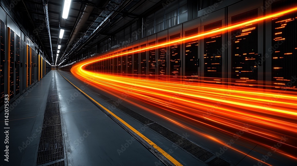 Server Room Corridor With Fast Data Transfer Light Streaks Server Room Corridor With Fast Data Transfer Light Streaks