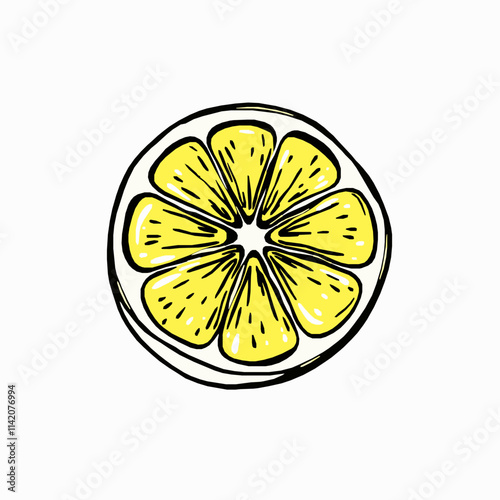 Lemon Slice Outline Vector Illustration with Pulp and Seed Details