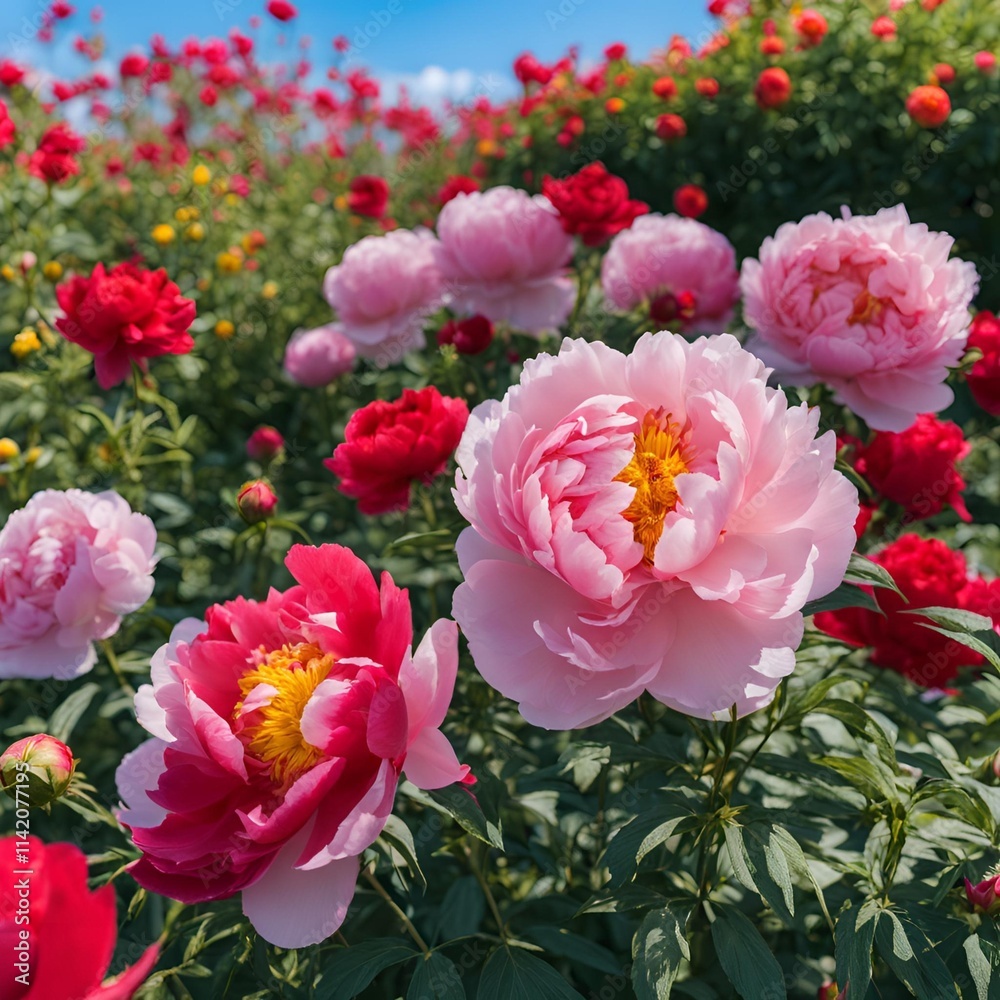 Vibrant Garden of Peonies and Roses with Depth Bokeh and Natural Light
Vibrant Garden of Peonies and Roses with Depth Bokeh and Natural Light