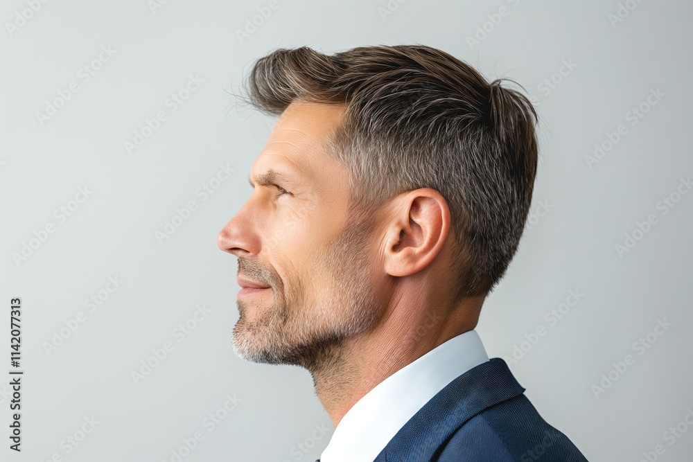 Handsome Businessman with a Beard in Side Profile Portrait